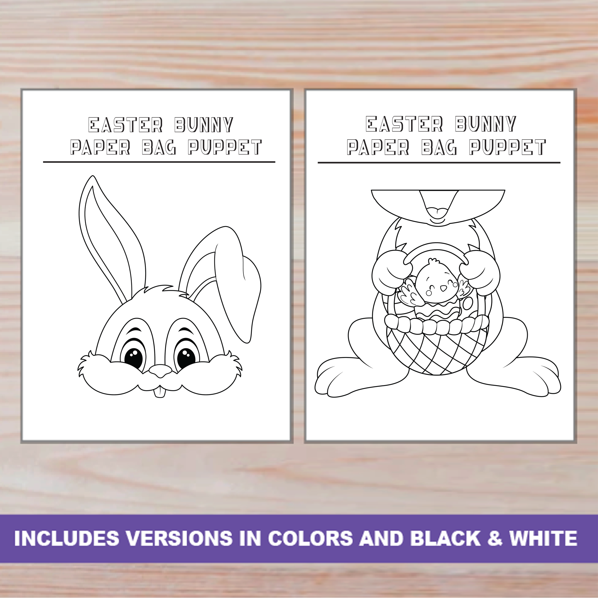 Easter Bunny Paper Bag Puppet Easter Activity Craft For Kids PRINTABLE Bunnies Bag Paper Puppets For Puppet Show Classful