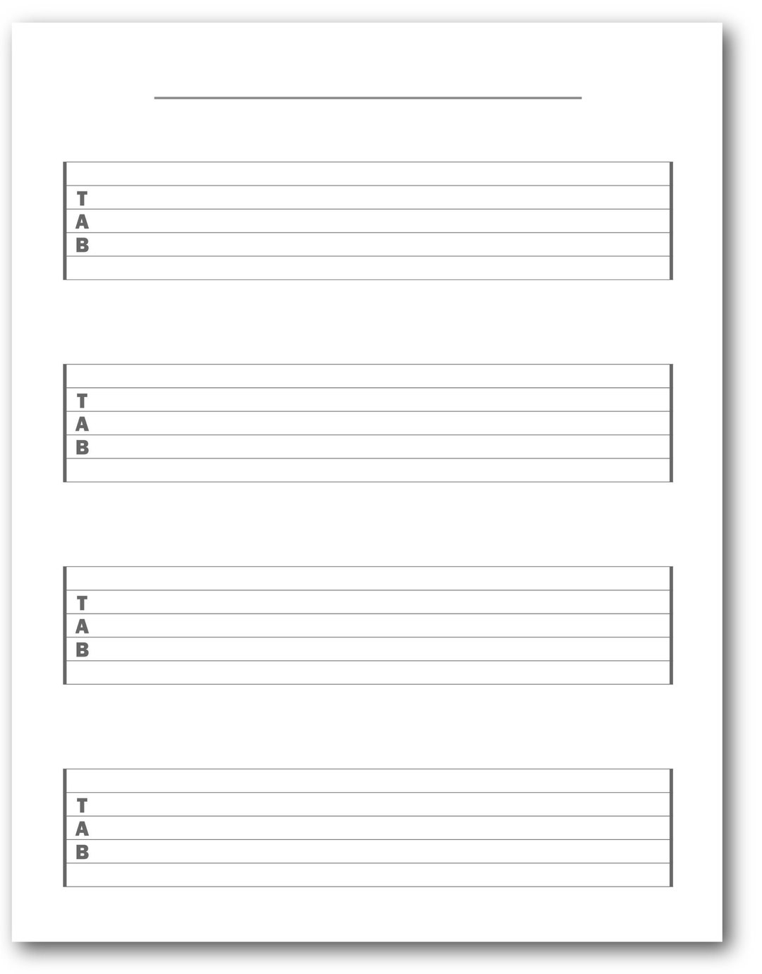 Extra large Blank 6 string Guitar Tablature 4 Rows Easy To Read Blank Guitar Tab Blank Tab Sheets Printable Sheet Music Etsy