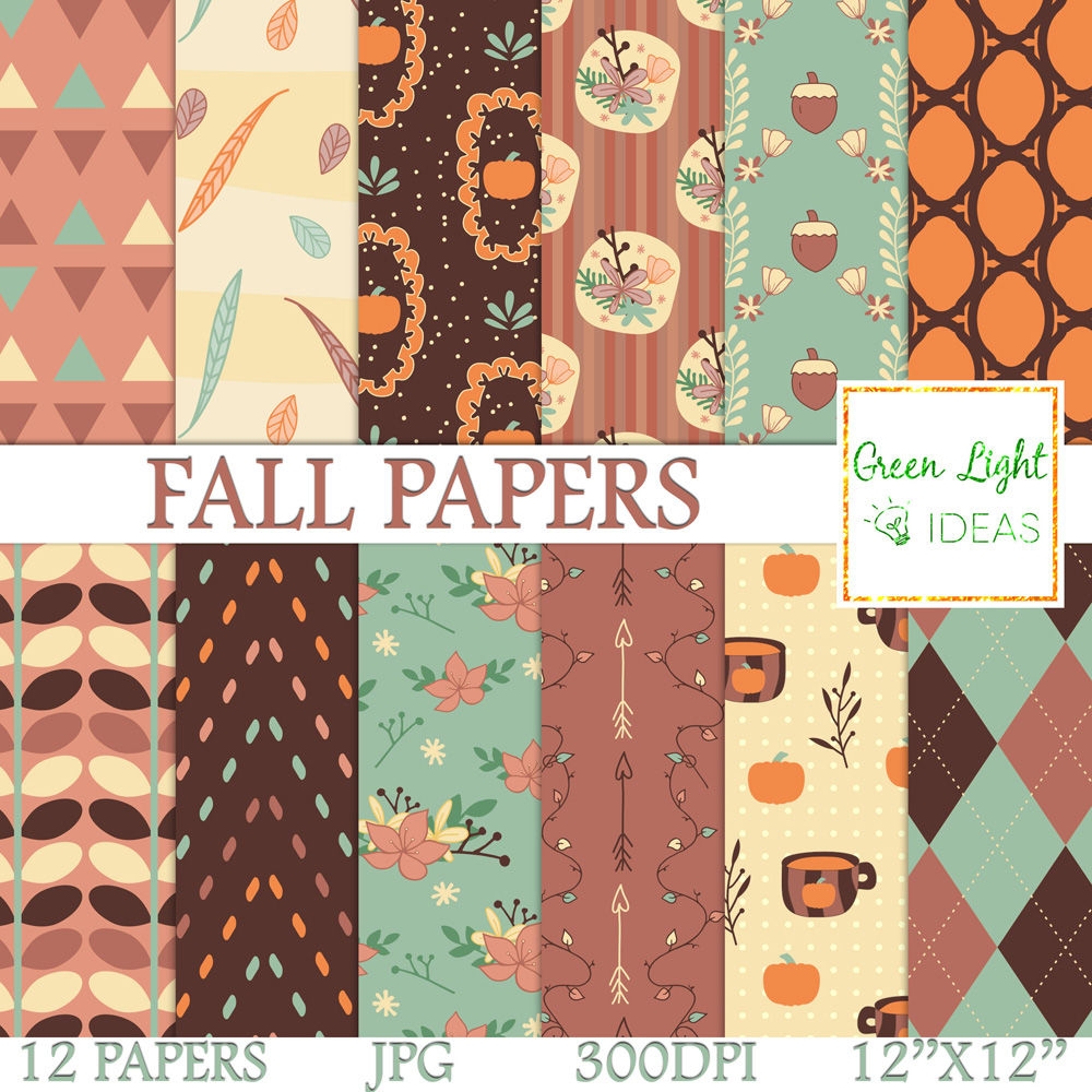 Fall Digital Papers Thanksgiving Backgrounds Autumn Scrapbook Papers By Green Light Ideas TheHungryJPEG