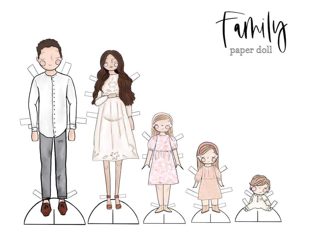 Family Portrait Paper Dolls Family Paper Dolls Family Illustration Etsy de