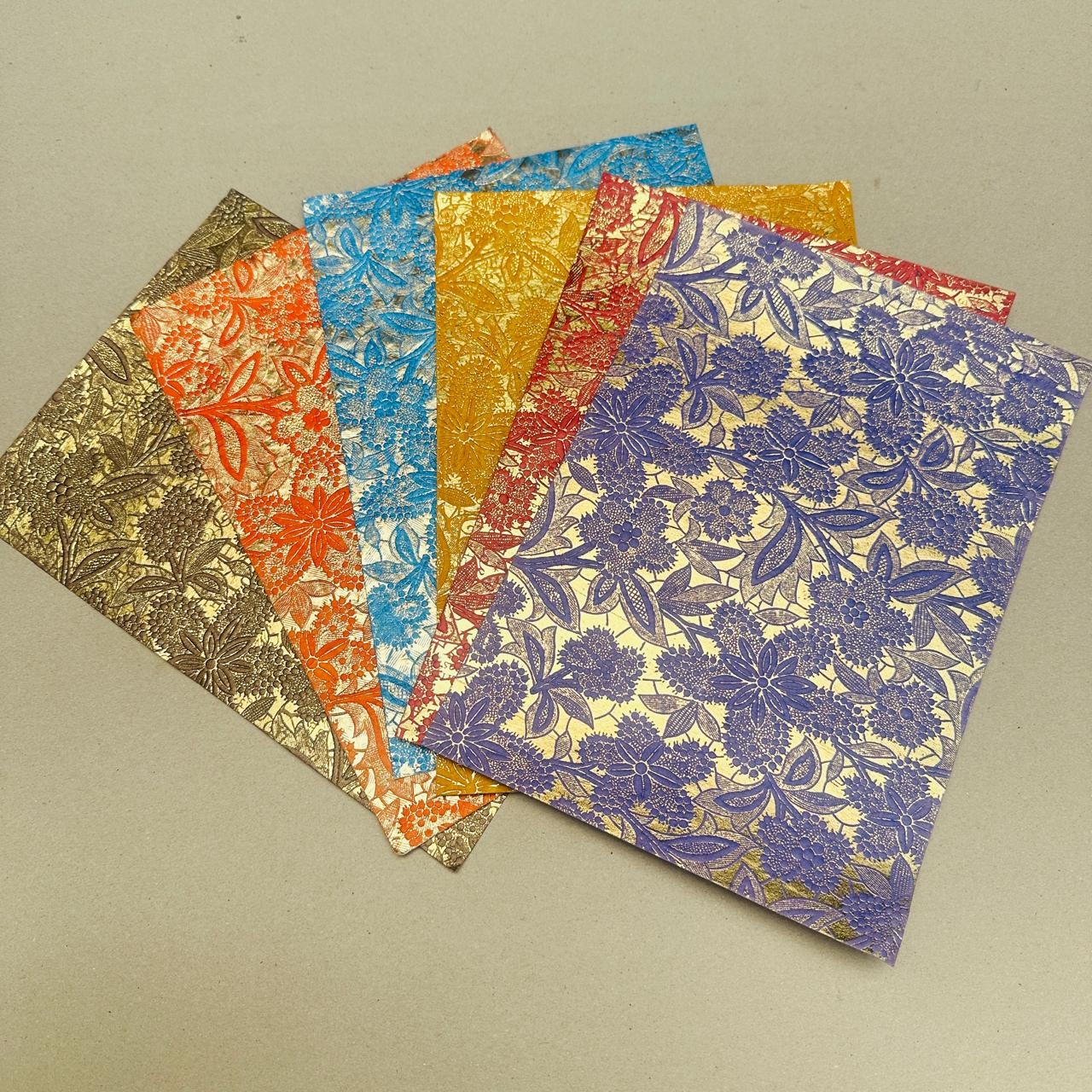 Foil Print Handmade Paper With Embossed In Multicolors