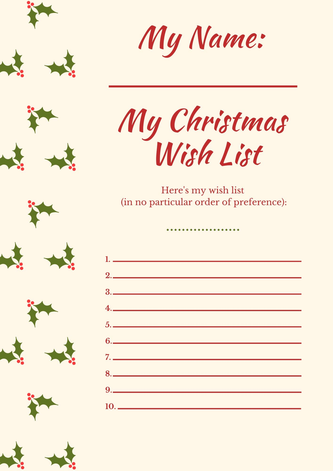Free Christmas Wish Lists Lemon And Kiwi Designs