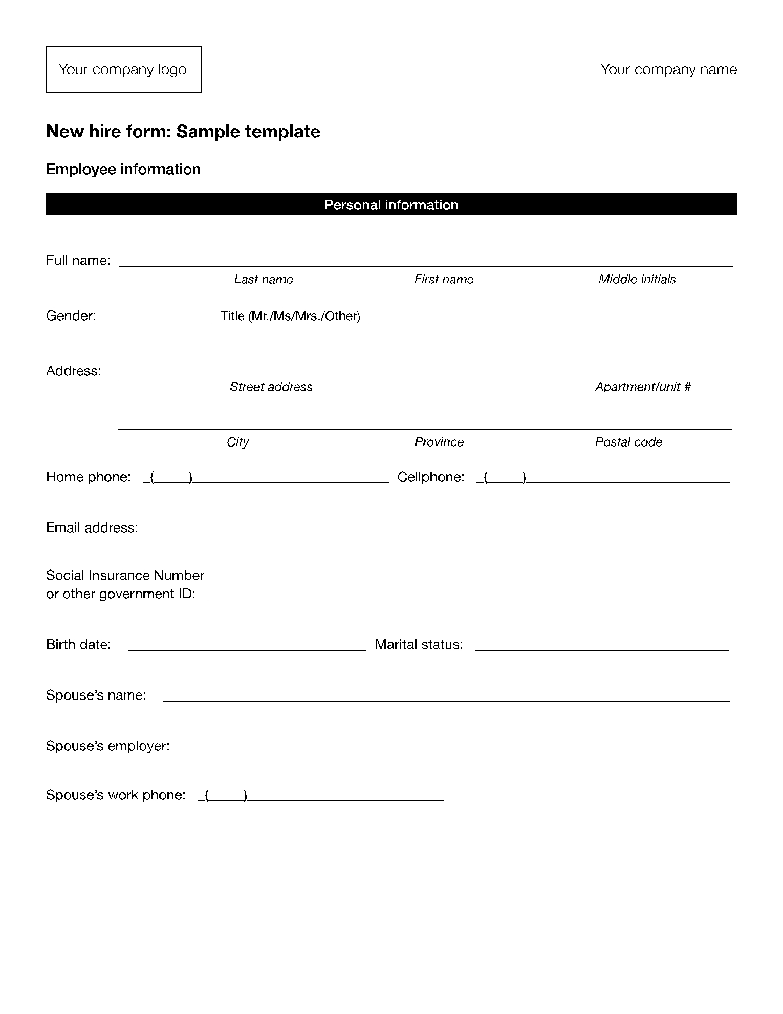 Free New Hire Employee Forms 2021 PDF CocoSign