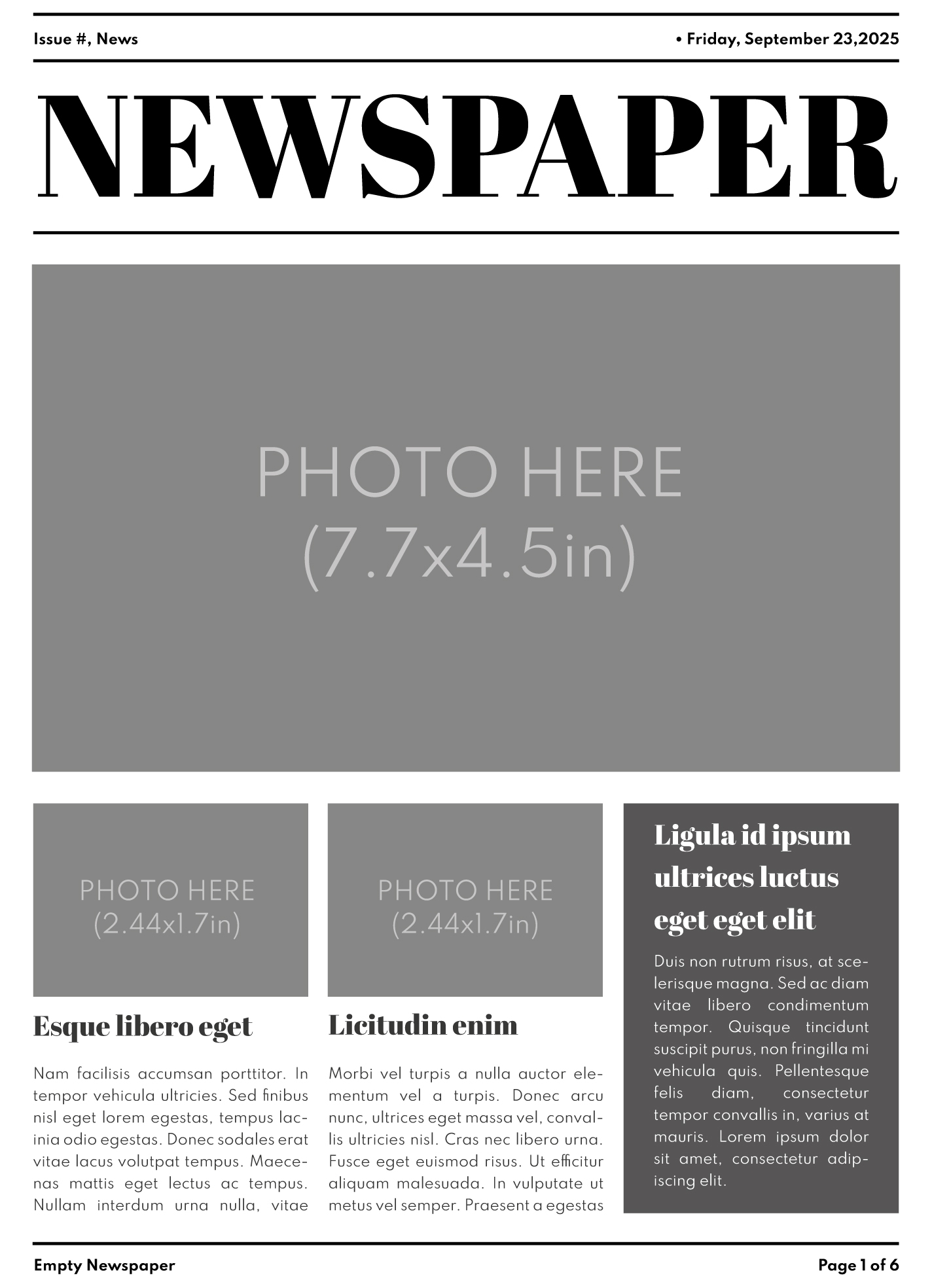 Printable Newspaper Template