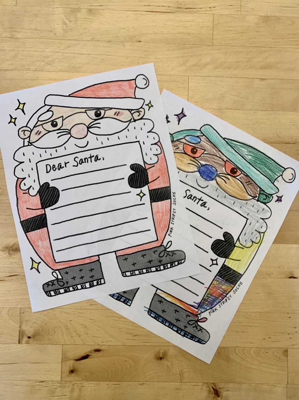 Free Printable Cute Santa Letter Template And Coloring Sheet Pink Stripey Socks