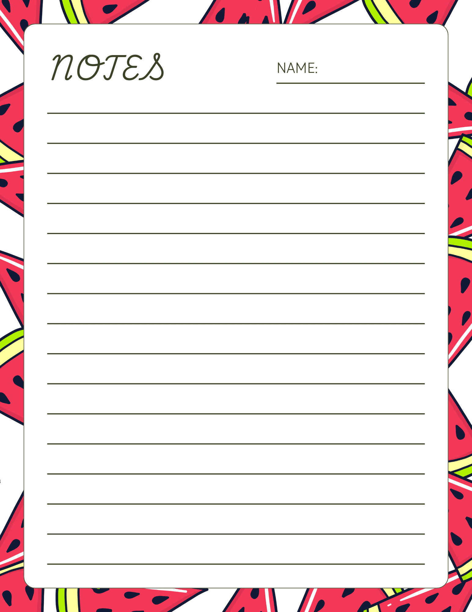Free Printable Cute Watermelon Swirls Notebook Paper Ashley Yeo