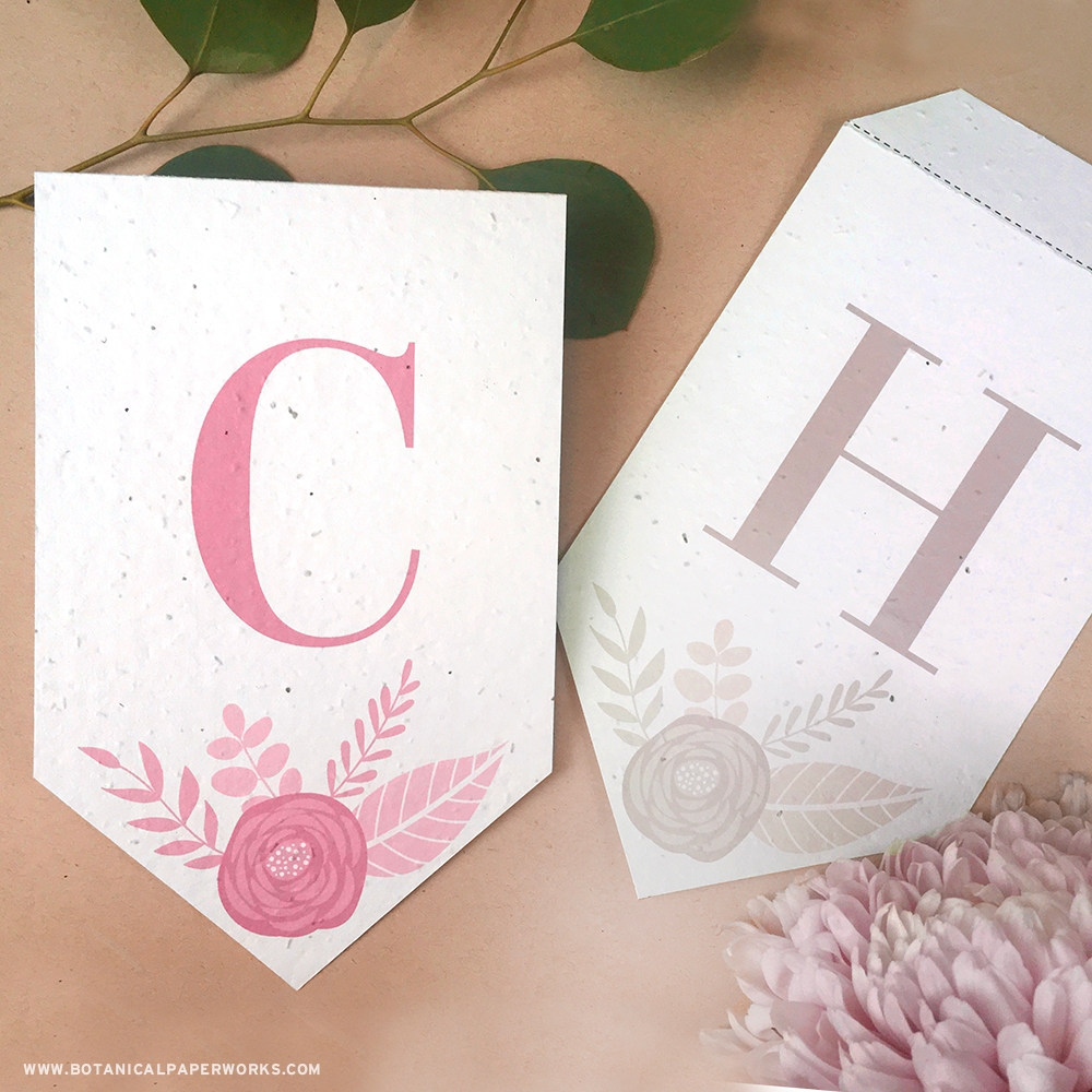 Free Printable Floral Letter Banners Made With Seed Paper For Eco friendly Parties Botanical PaperWorks