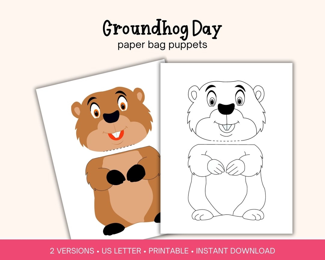 Groundhog Day Paper Bag Puppet Printable Activity For Kindergarten Coloring Activity For Classroom Or Church DIY Groundhog Paper Puppet Etsy