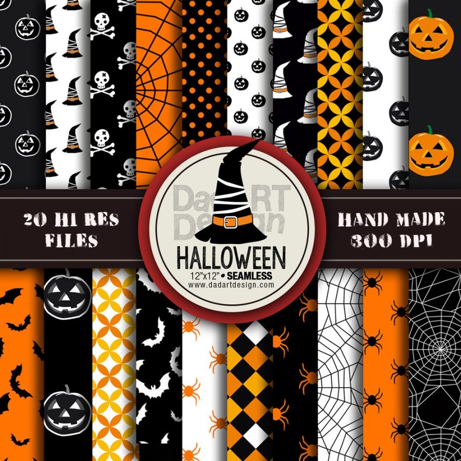 Halloween Patterns Digital Paper Pack 05 20 Printable Sheets Scrapbook Party Craft Printing Hi Res Downloads DADARTDESIGN