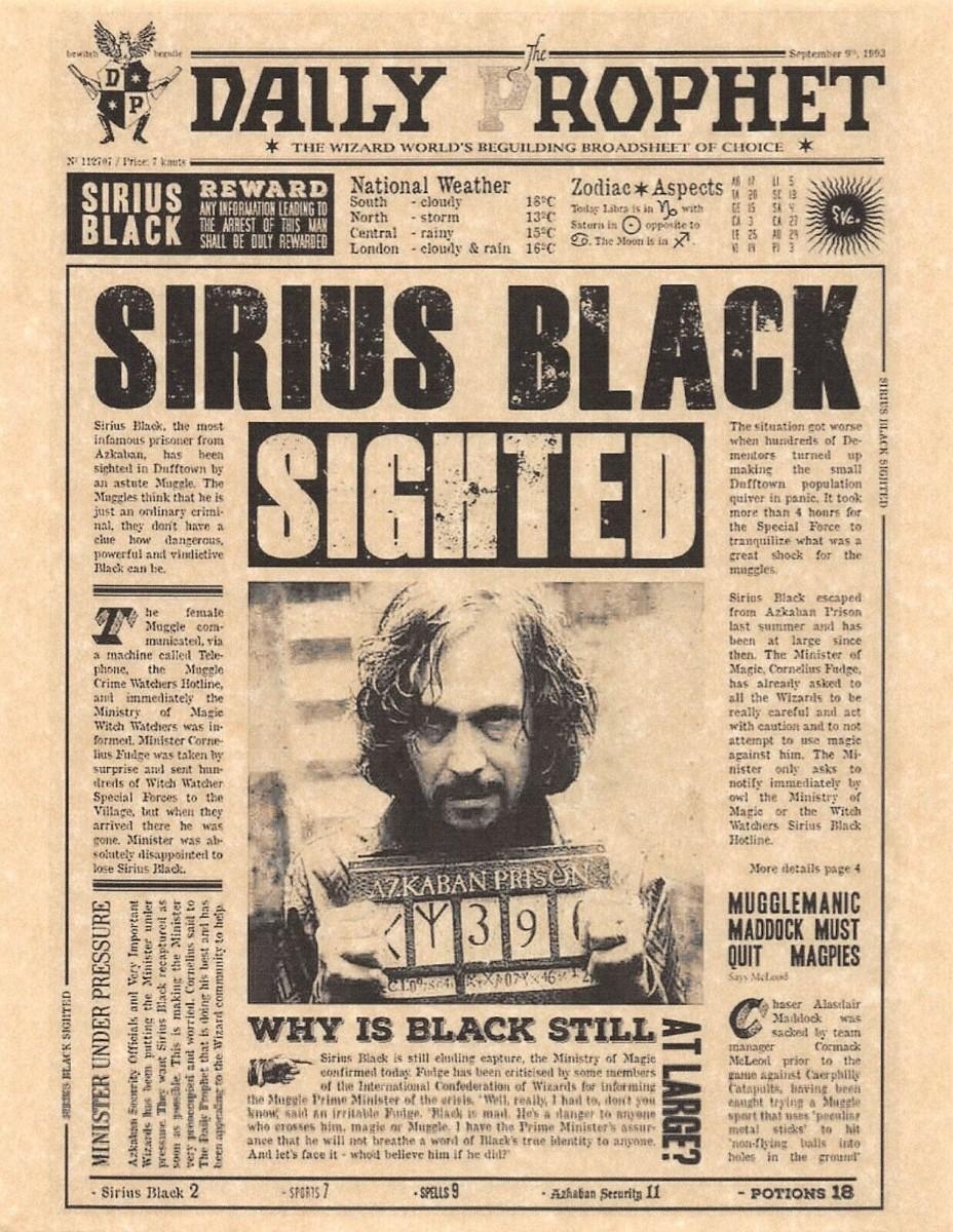 Harry Potter Daily Prophet Sirius Black Flyer Print EstateSales