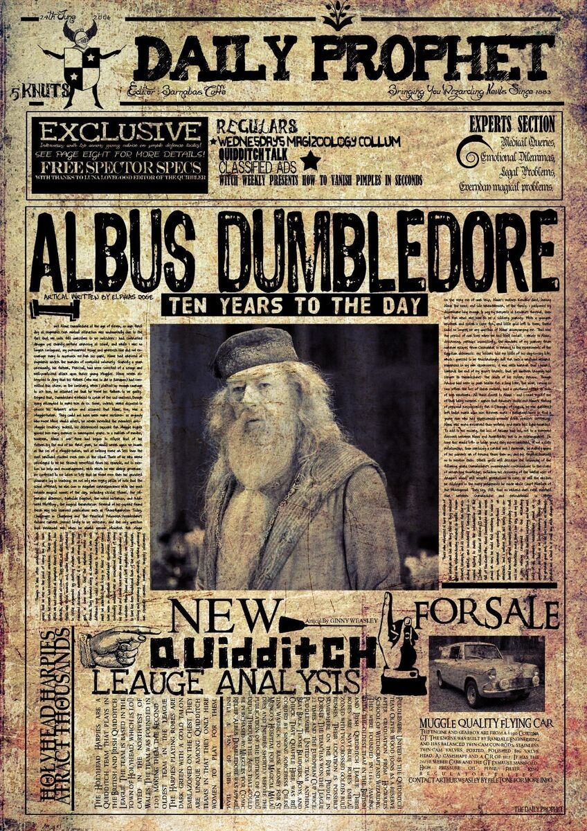 Harry Potter The Daily Prophet Newspaper Albus Dumbledore Poster A4 A3 3RD FREE EBay