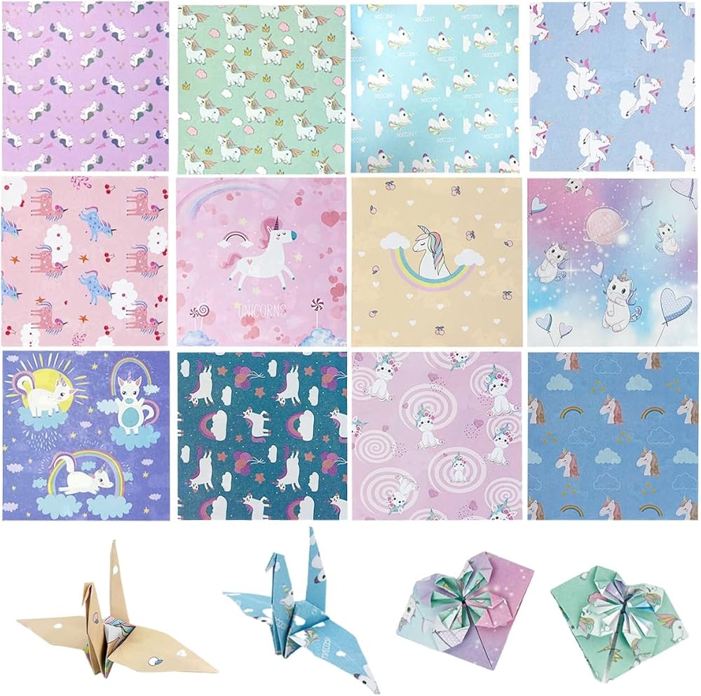 HASTHIP 100 Sheets Double Sided Origami Paper For Kids Grown ups 12 Designs Of Cute Unicorn Print Origami Paper Craft Easy Folding For Scrapbook Paper Arts Crafts School 6x6 Inch Amazon in 