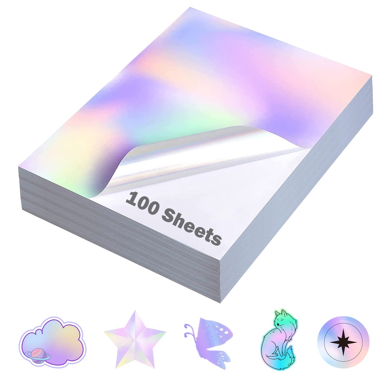 Holographic Sticker Paper 8 5x11 Inch Inkjet Laser Printer US Letter Size Holographic Printable Vinyl Rainbow Sticker Adhesive Waterproof Vinyl 100 Amazon de Stationery Office Supplies