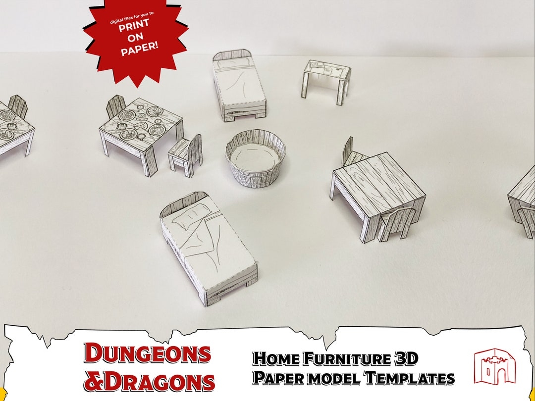 House Furniture 3D Paper Model Templates For Dungeons And Dragons Miniatures And Other Tabletop Role Playing Games Etsy