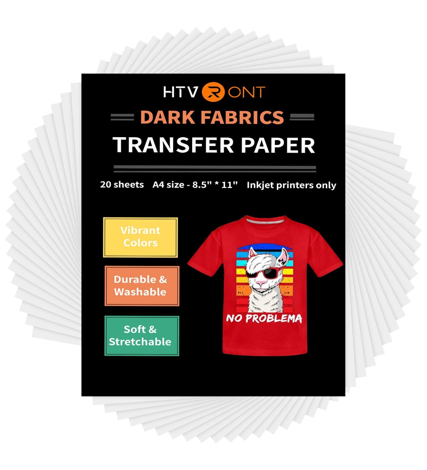 HTVRONT Heat Transfer Paper For T Shirts 20 Sheets Printable Heat Transfer Vinyl For Dark Fabric Vivid Colors Durable Iron On Transfer Paper 8 5 X 11 Buy Now In International GoSupps