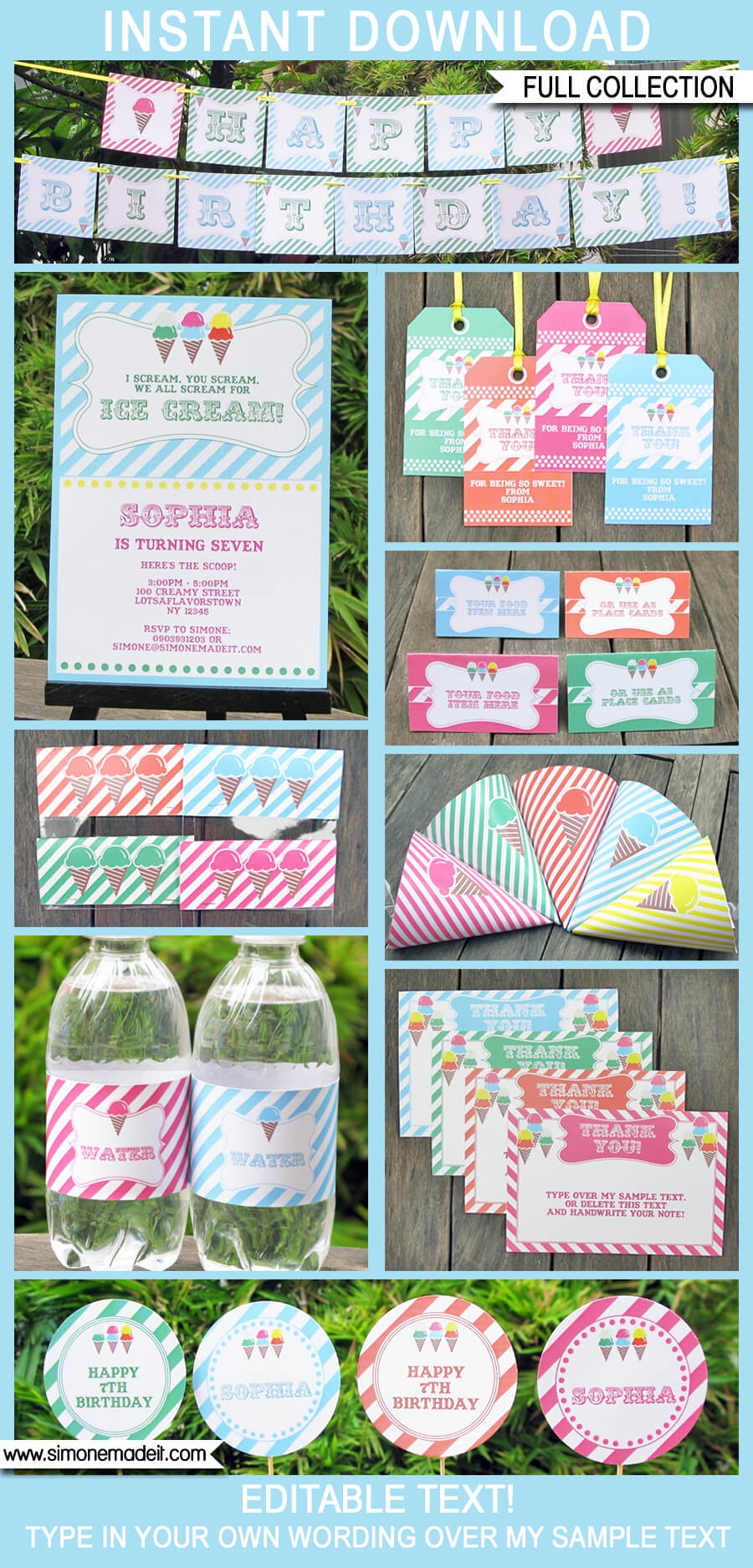 Ice Cream Party Printables Invitations Decorations Printable Templates