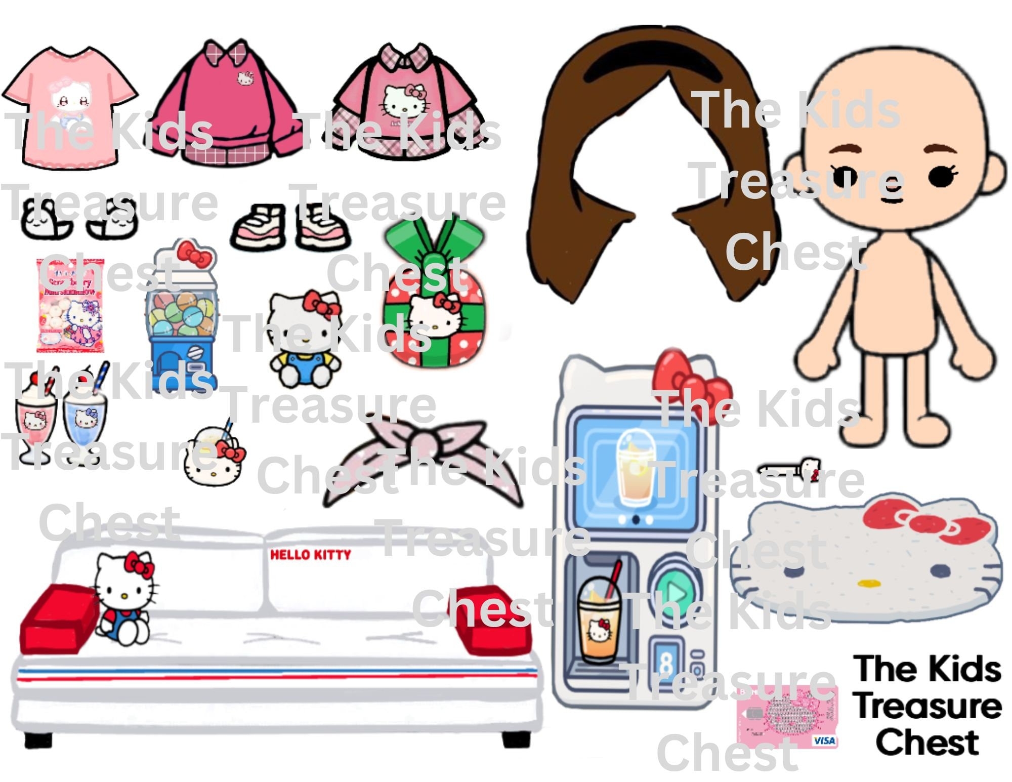 Inspired Toca Boca 4 Pages Paper Doll pink Kitty House Furniture Background And Accessories Printable Downloadable Kids Play Etsy