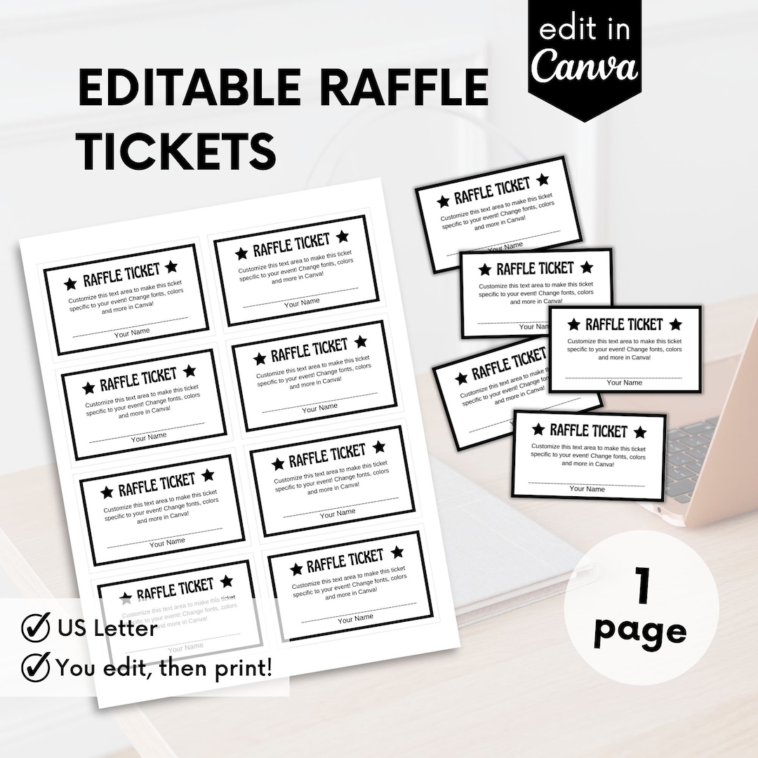 Instant Download Printable Raffle Ticket Custom Diy Ticket Enter To Win Template Enter To Win Printable Instant Access Etsy