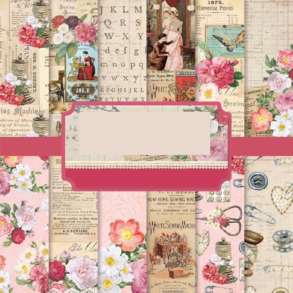 ISAKEN 24 Sheets Scrapbooking Paper Flower Pattern Decorative Paper Design Paper Craft Paper Retro Scrapbook Set Paper Decoration Journaling Paper Supplies For DIY Album Craft Card Amazon de Home Kitchen