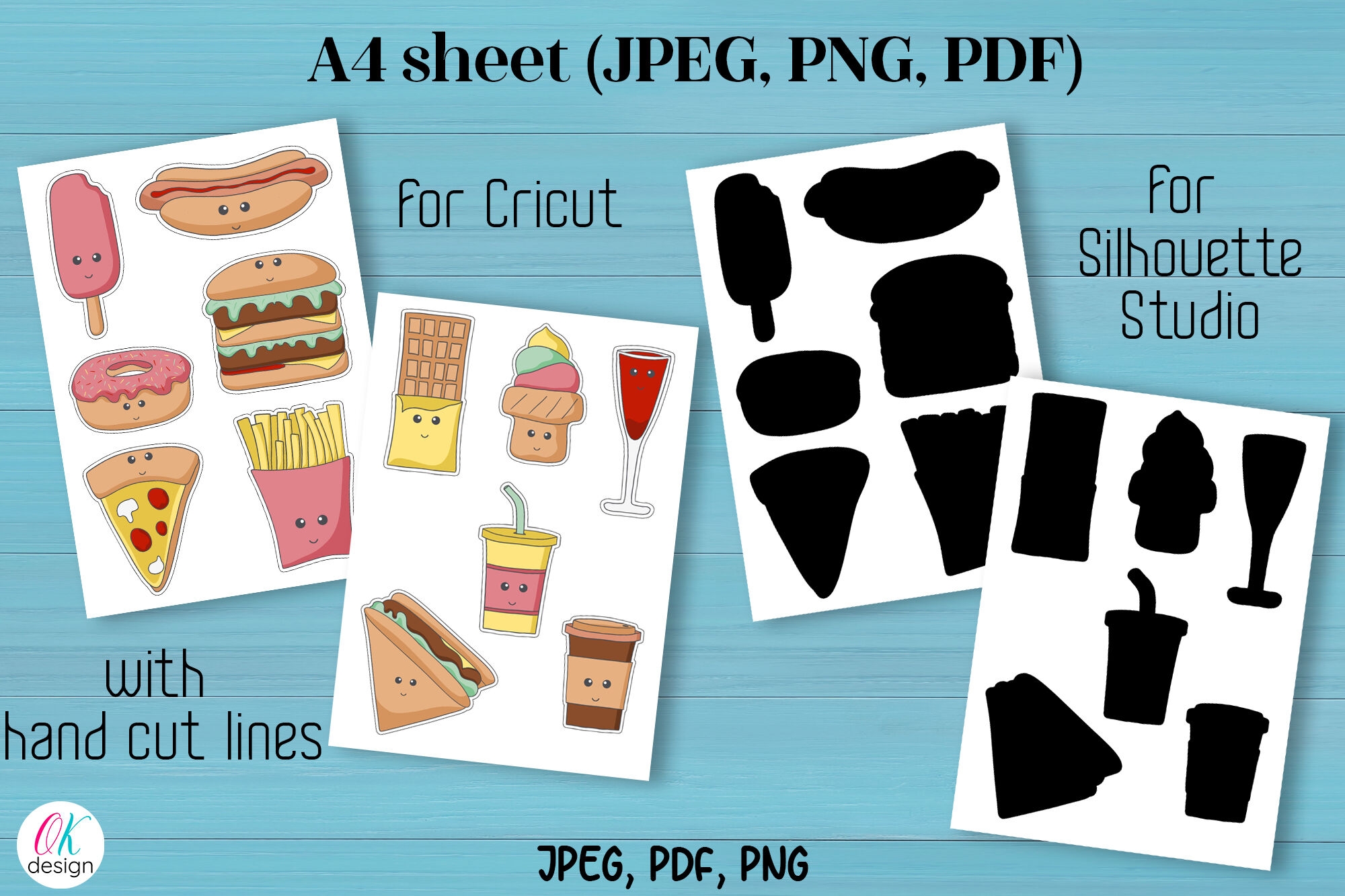 Kawaii Food Printable Stickers 12 Cute Food Stickers JPEG PDF PNG By Ok design TheHungryJPEG