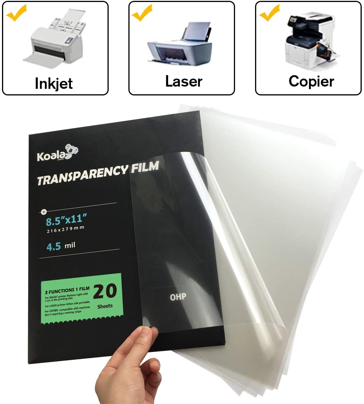 KOALA Printable Transparency Film For Printers 8 5x11 Inch 20 Sheets For Various Uses Walmart