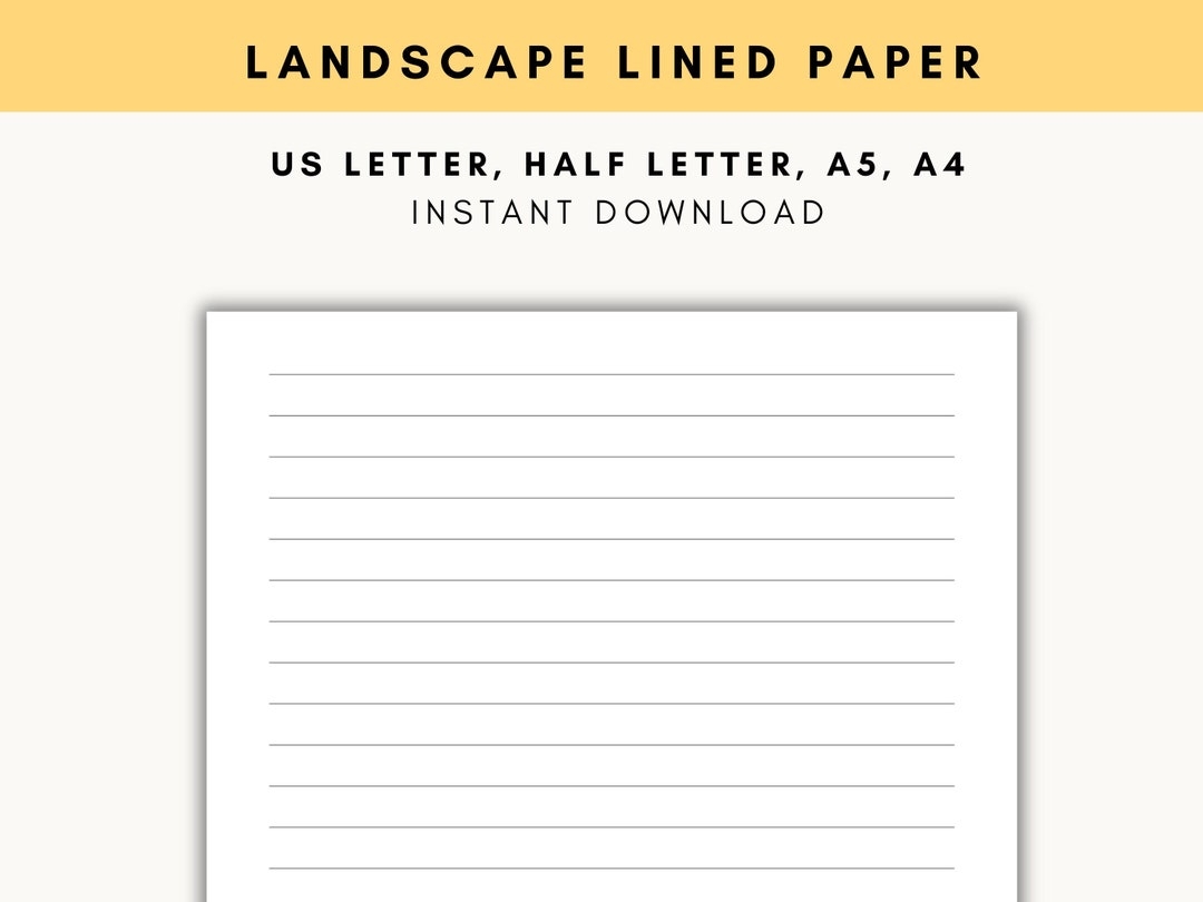 Landscape Lined Paper Horizontal Lined Paper Printable Landscape Planner Inserts Lined Paper For Kids US Letter A5 A4 Half Letter Etsy UK