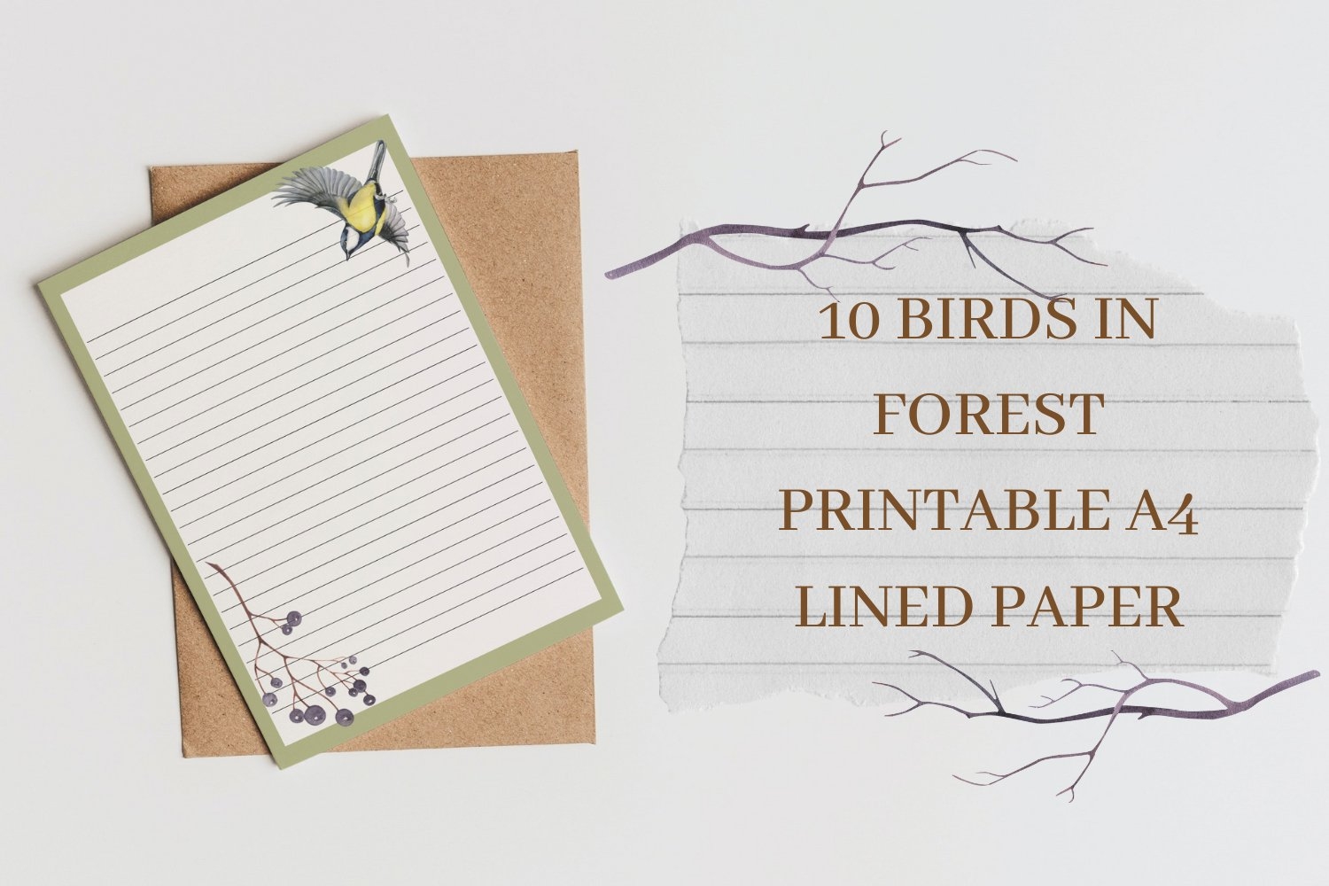 Letter Writing Paper Forest Stationery Birds Lined Set A4