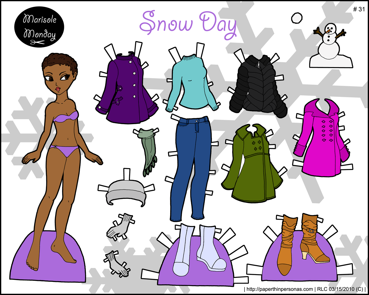 Marisole Monday Snow Day Full Color Printable Paper Doll