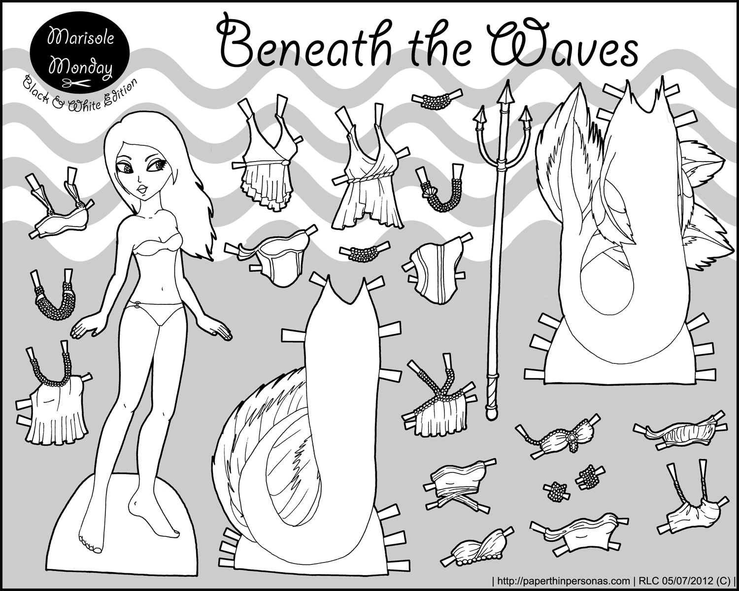Mermaid Paper Doll In Black And White Marisole Monday