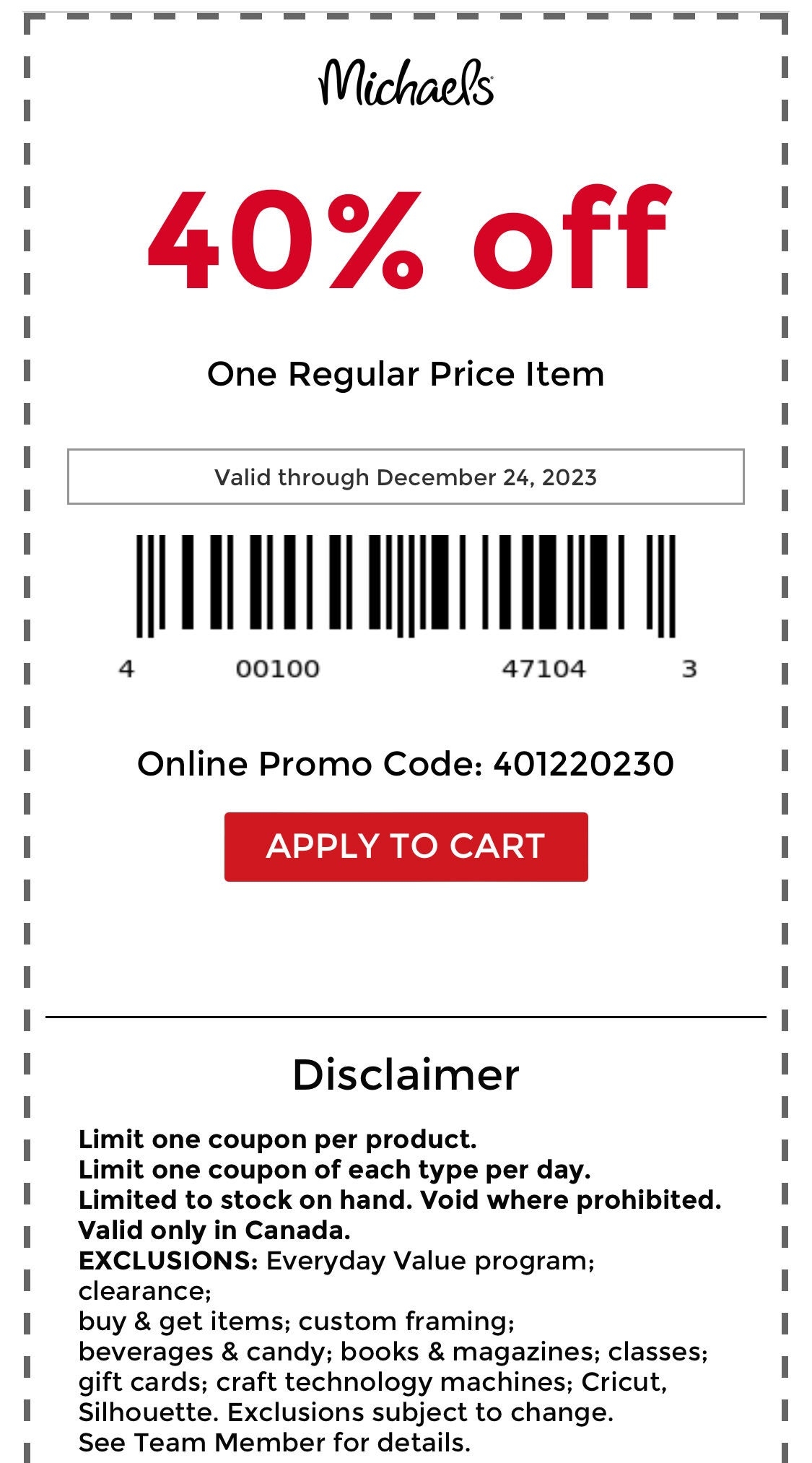 Michaels It s BACK For The Last Minute Shoppers 40 Off One 1 Regular Price Item In Store Online Until Dec 24 RedFlagDeals Forums
