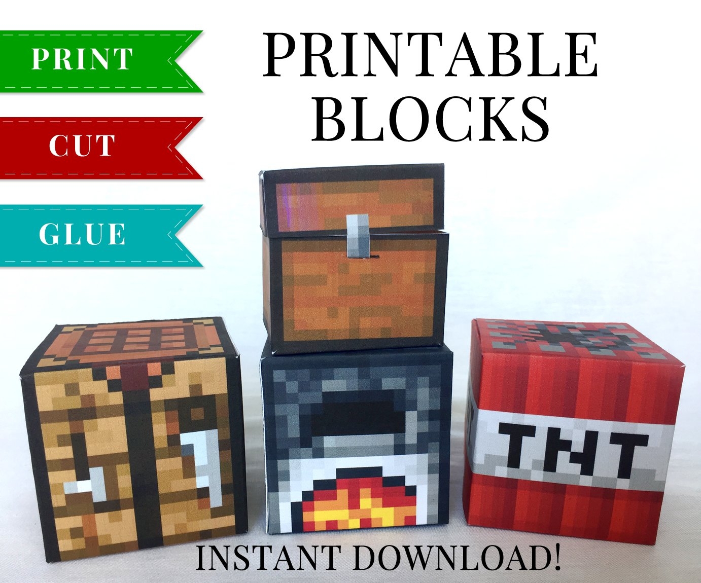 Minecraft Printable Papercraft Blocks SET 2 Minecraft Birthday Party Supplies