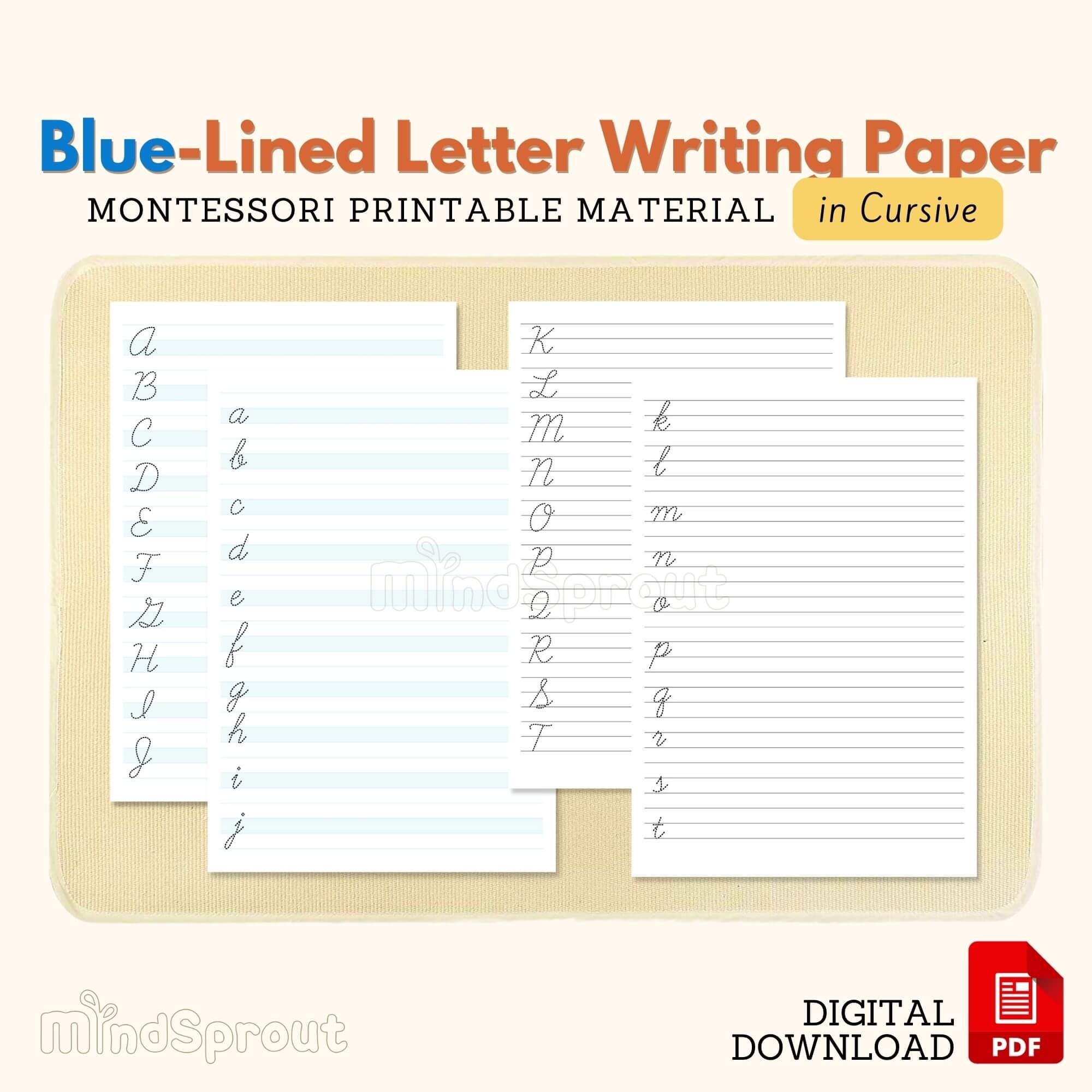Montessori Blue Lined CURSIVE Letter Writing Sheet Tracing Activity Handwriting Made By Teachers