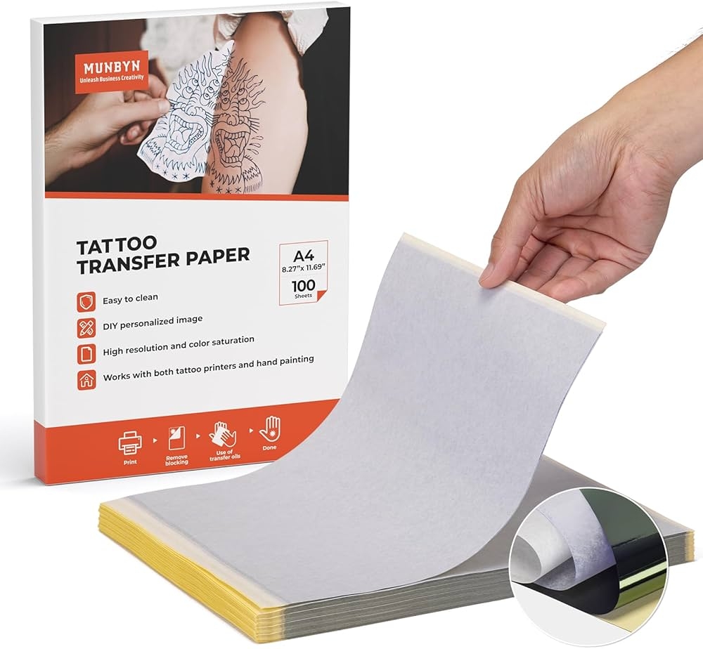 MUNBYN 100 Sheets Tattoo Transfer Paper A4 Stencil Paper Tattoo Paper For Tattoo Printer Tattoo Accessories For Stencil Printers Amazon de Home Kitchen