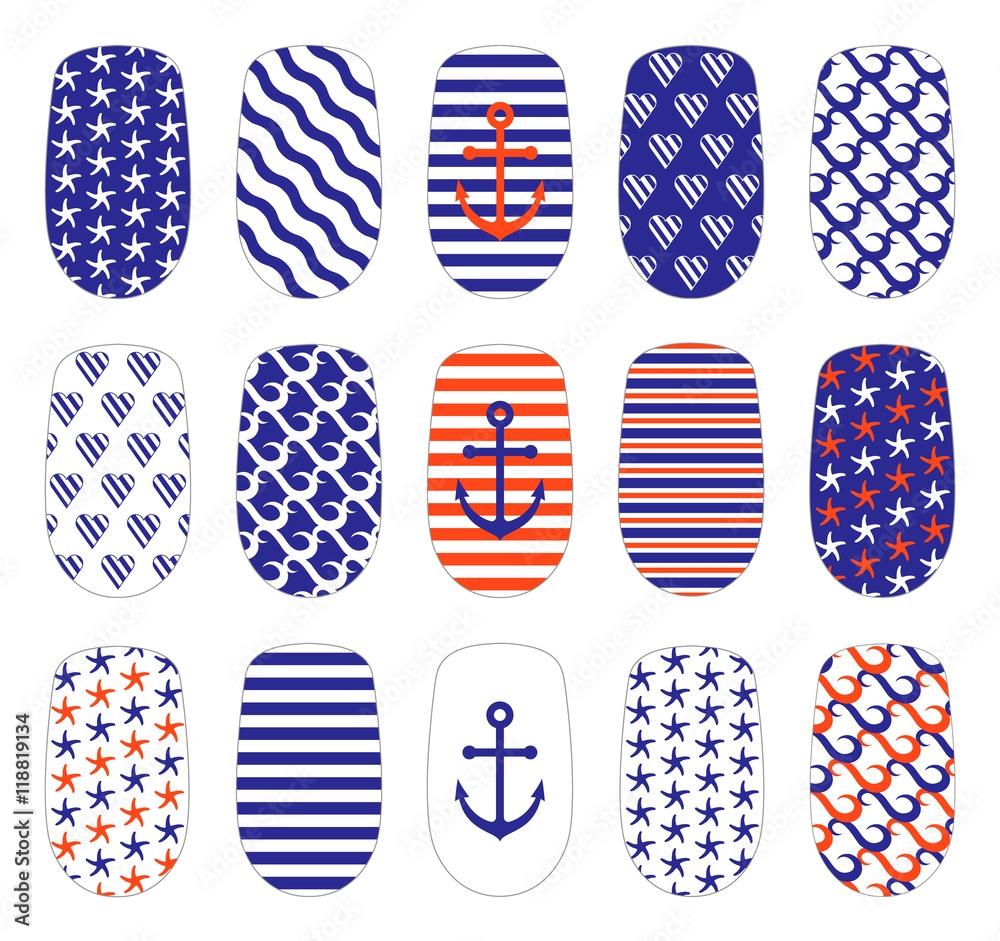 Nail Art Marine Style Templates Manicure Design Set Can Be Used Worksheets Library
