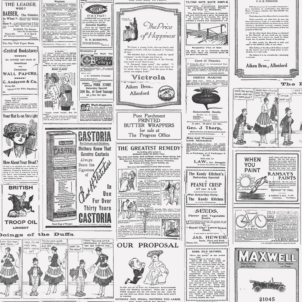 Newspaper Print In Black And White Matte Finish Vinyl On Non Woven Non Pasted Wallpaper Roll G45449 The Home Depot