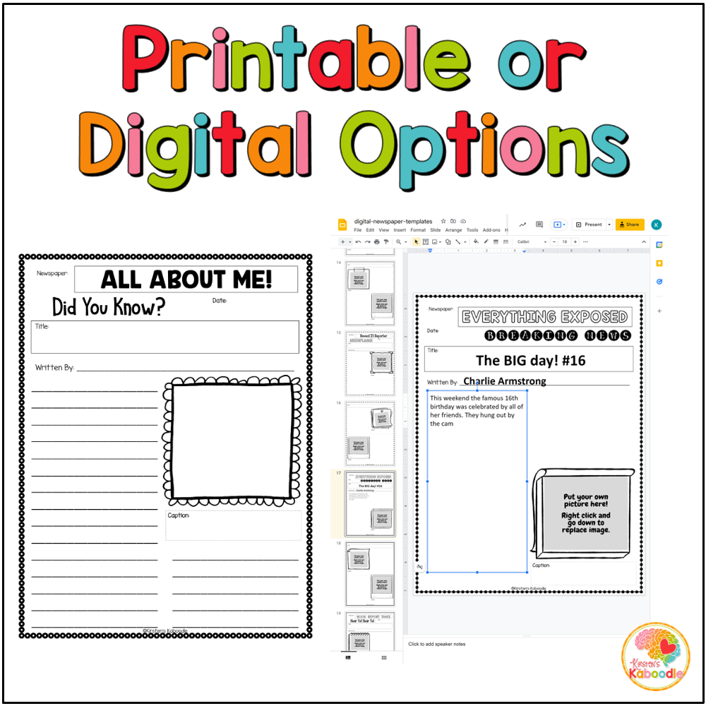 Newspaper Templates Printable Or Google Slides Writing Activity