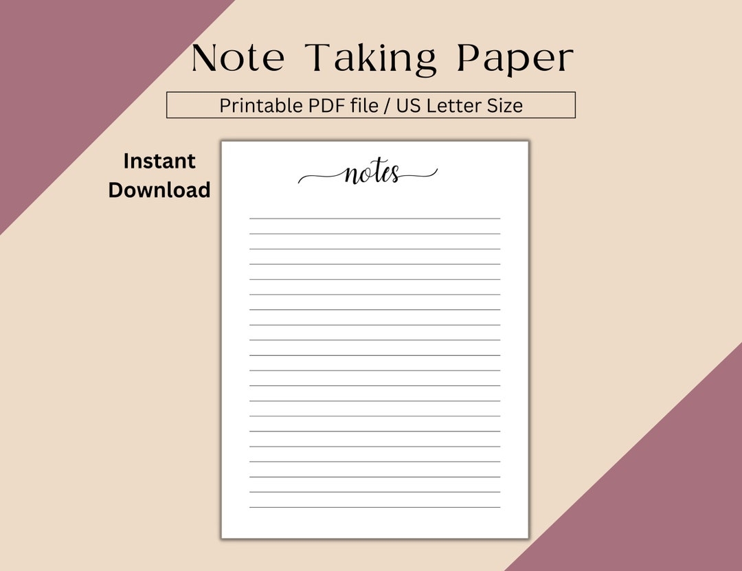 Notes Page Printable Lined Note Paper Lecture Notes Paper Note Taking Paper Instant Download Etsy