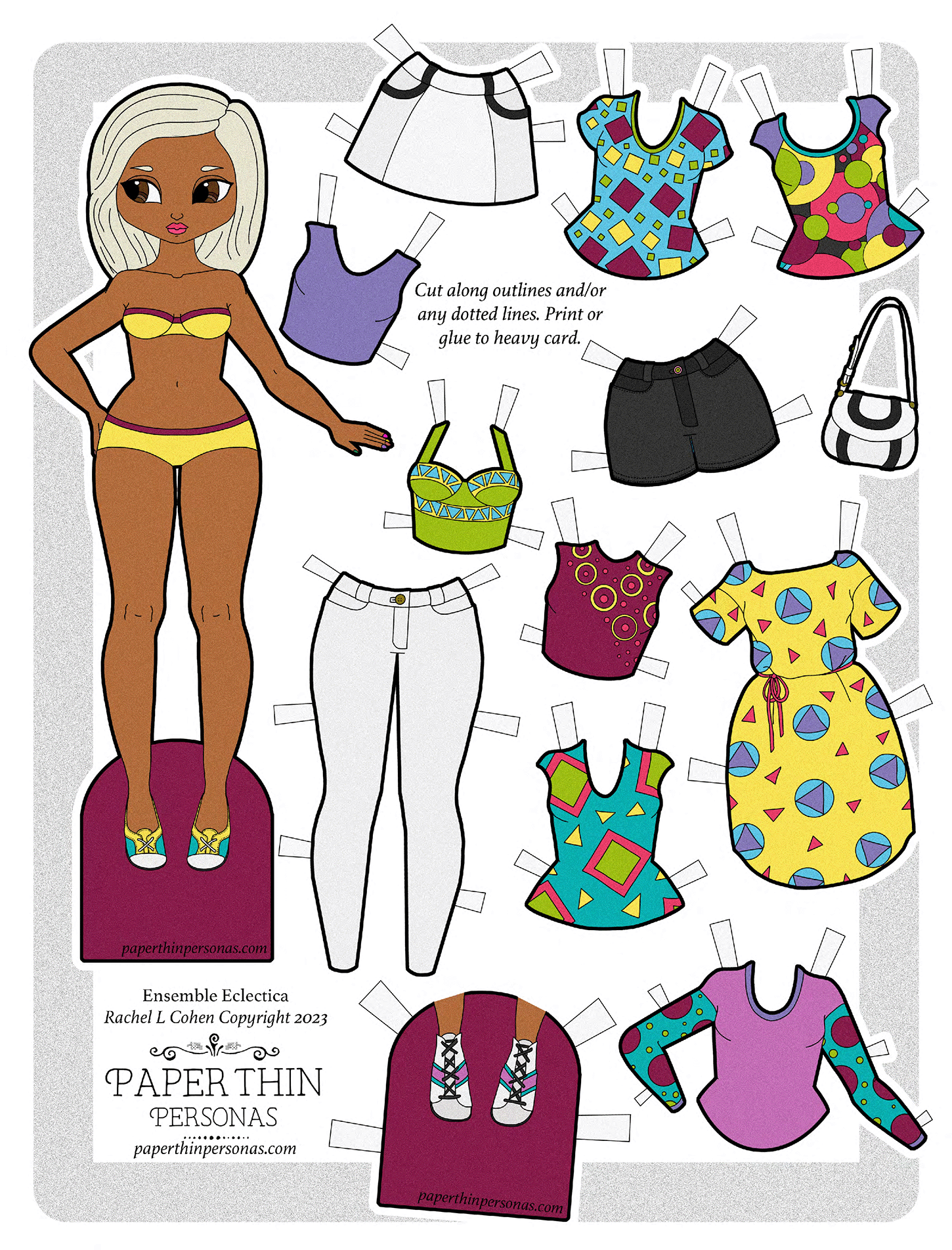 Paper Doll Dress Up Bright Geometric Printable