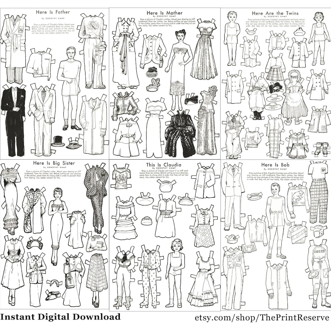 Paper Doll Family Coloring Pages Printable Instant Digital Download Etsy