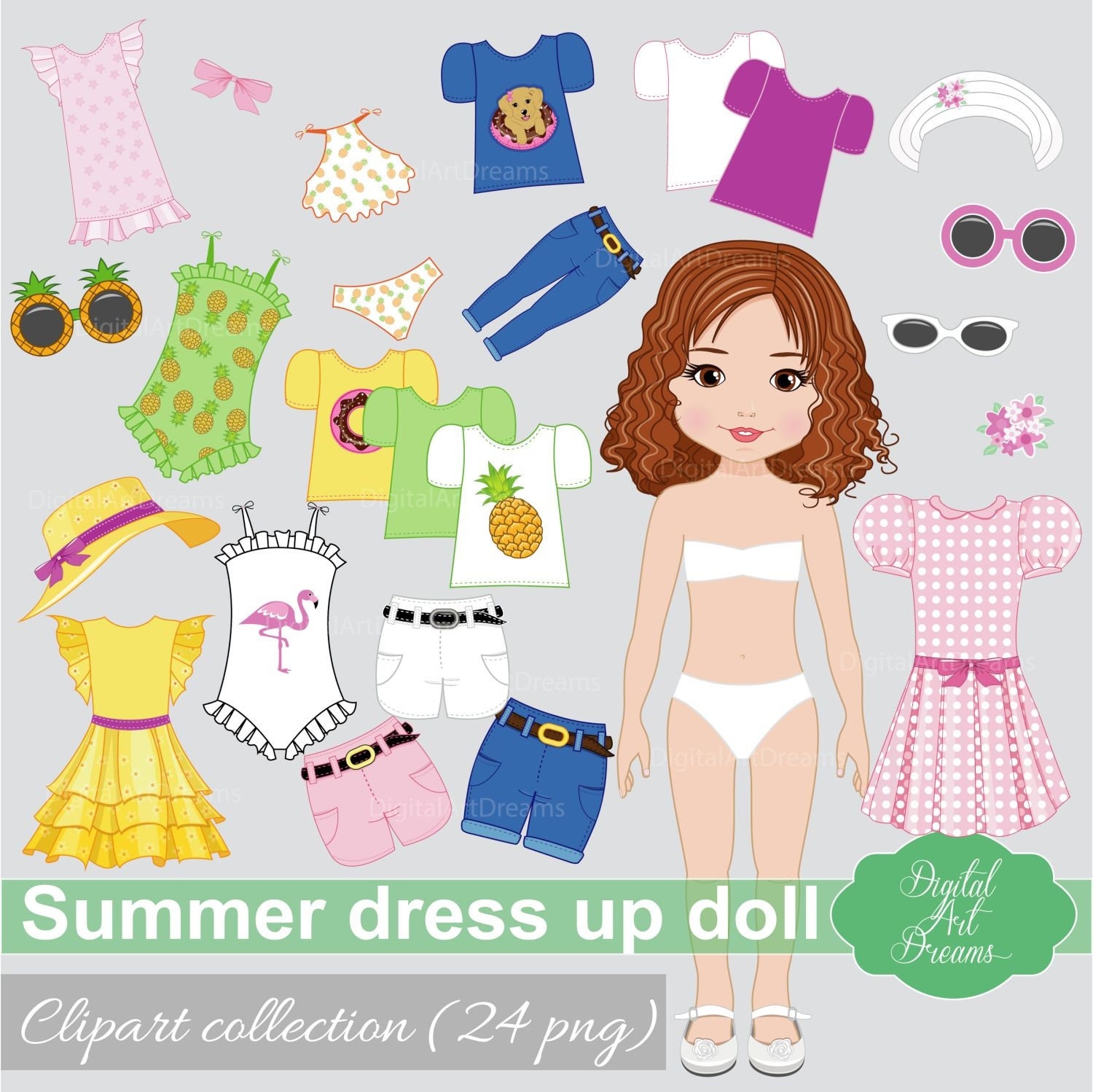 Paper Doll Printable Cut Out Clothes Fashion Girl Clipart Paper Dolls Original Summer Dress Digital Drawing Clip Art Image Png Etsy