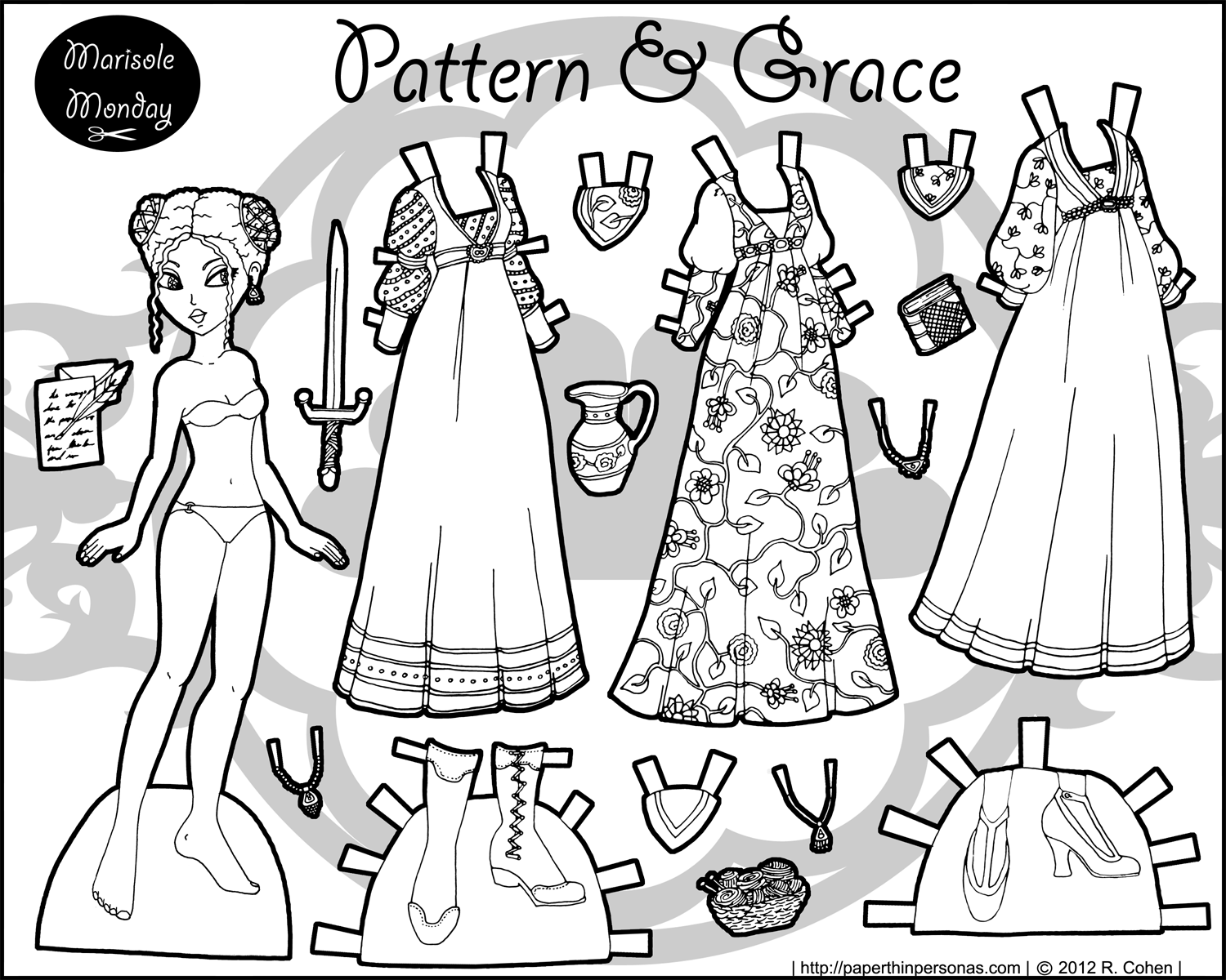 Patterns Grace A Black White Fantasy Paper Doll