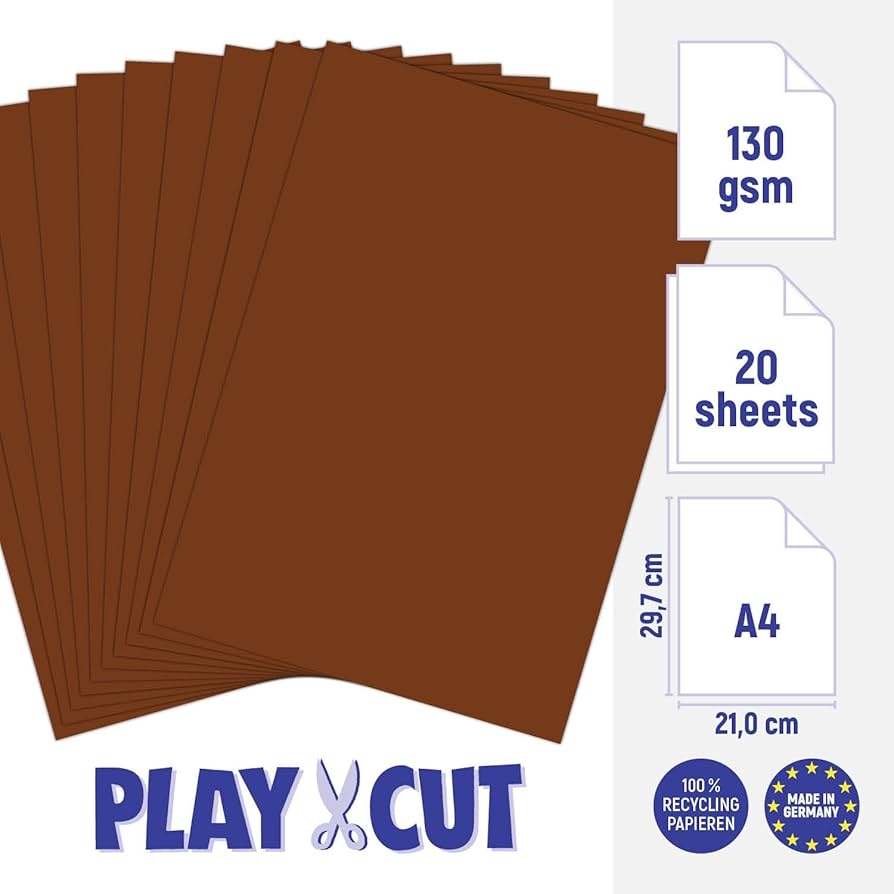 PLAY CUT Coloured Paper A4 Coffee Brown 130 G m 20 Sheets DIN A4 Paper For Crafts Printing Thick Printable Craft Paper Set And Printer Paper A4 Premium Coloured Drawing Paper