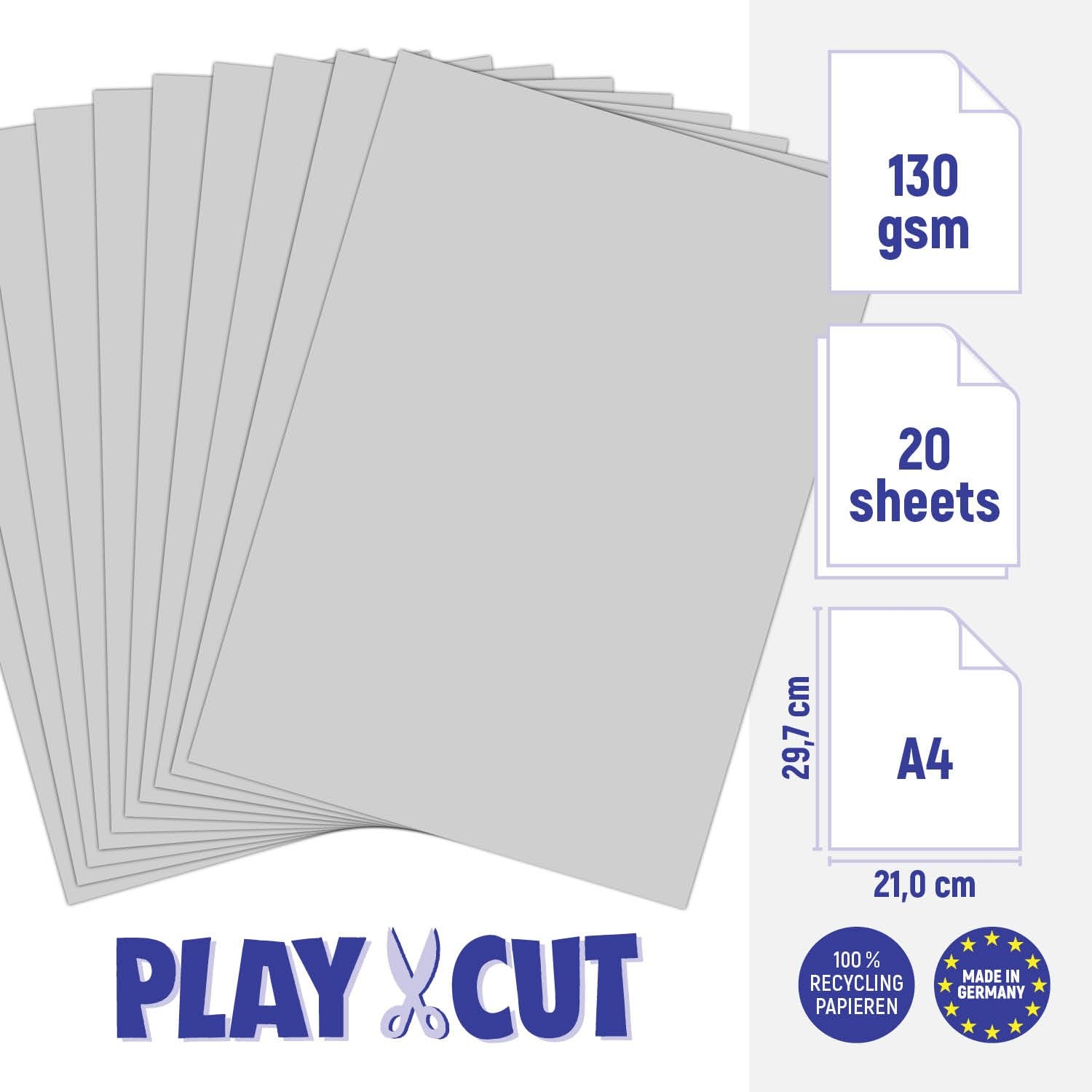 PLAY CUT Coloured Paper A4 Steel Grey 130 G m 20 Sheets DIN A4 Paper