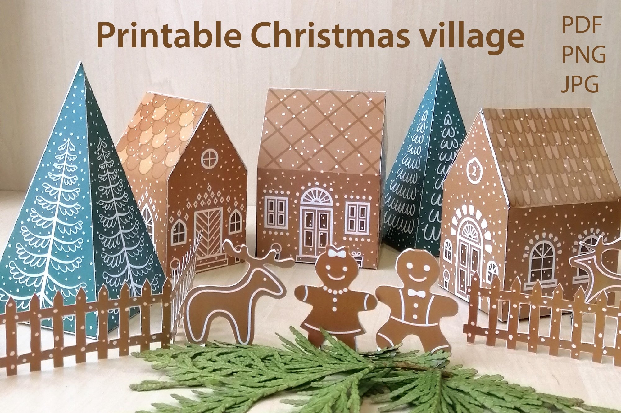 Printable Christmas Village Paper Gingerbread House Trees