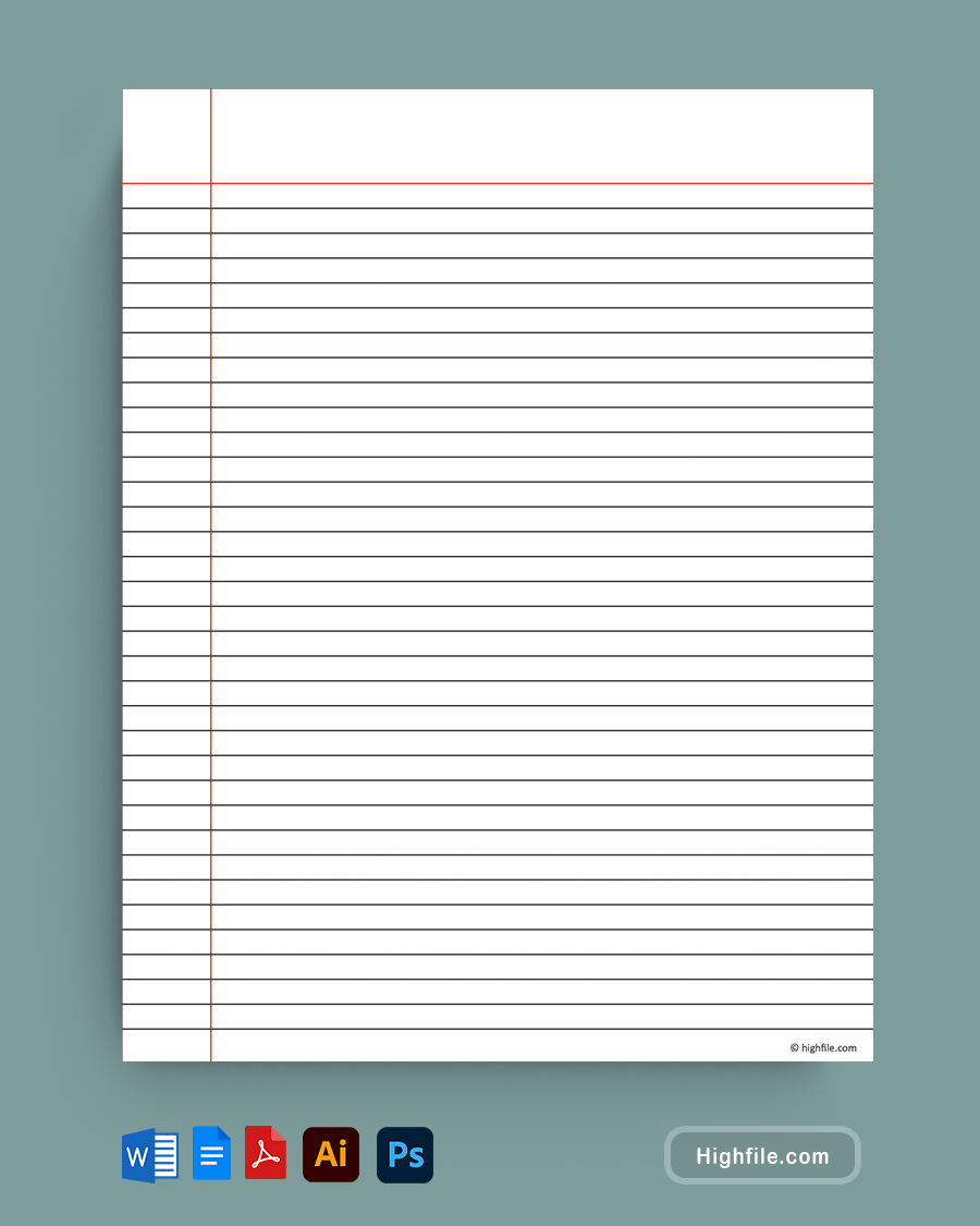Printable College Ruled Notebook Paper Word Google Docs PDF Adobe Illustrator Adobe Photoshop Highfile