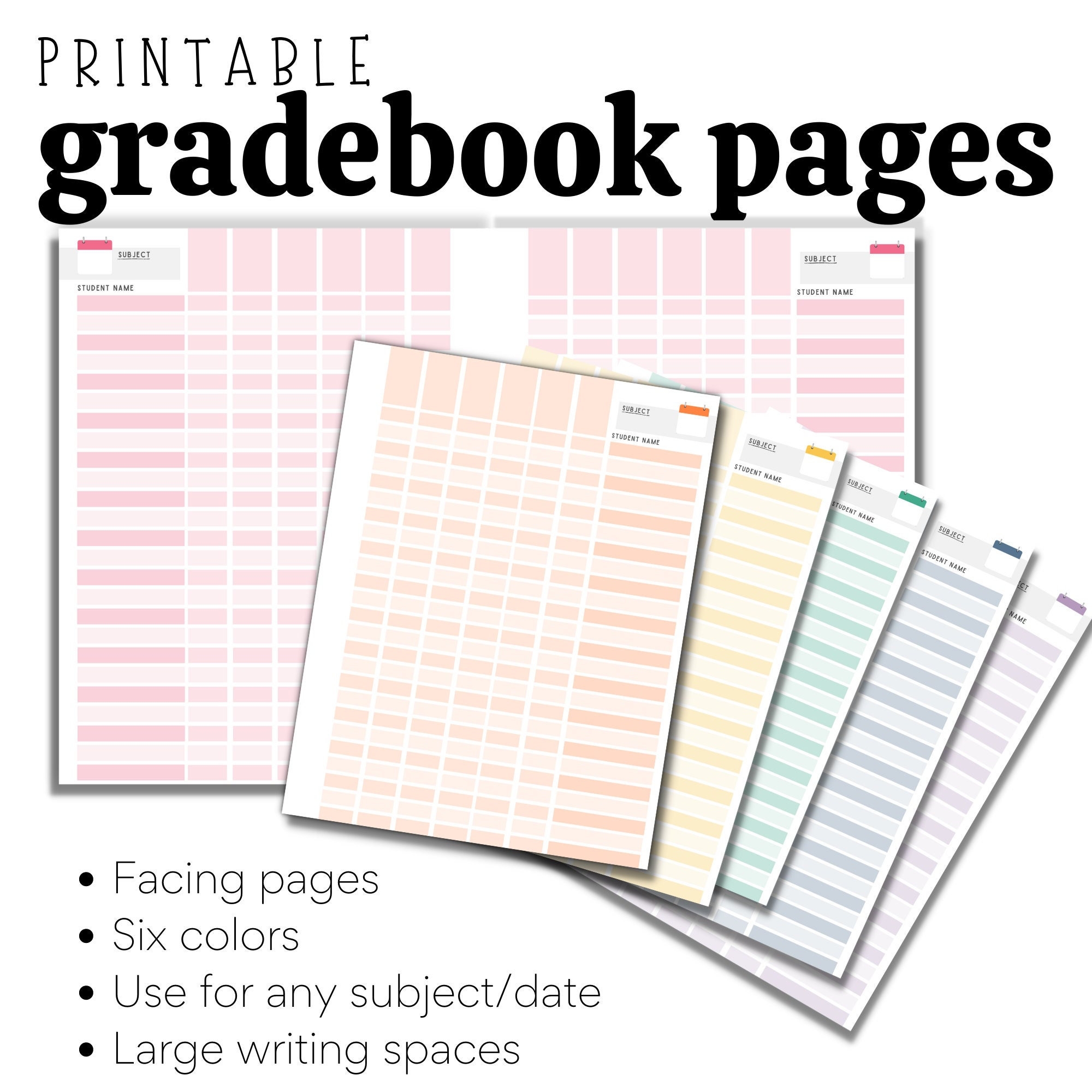 Printable Gradebook Pages Single Or Double Sided To Lay Flat In Binder For All Subjects Classes Grading Periods Tracker Organizer Etsy