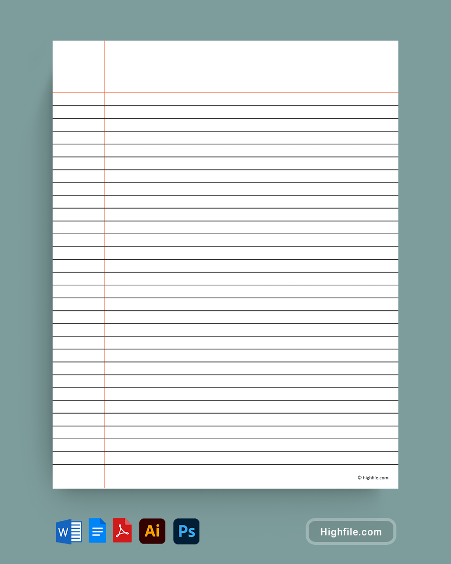 Printable Lined Paper PNG Word Google Docs PDF Adobe Illustrator Adobe Photoshop Highfile 