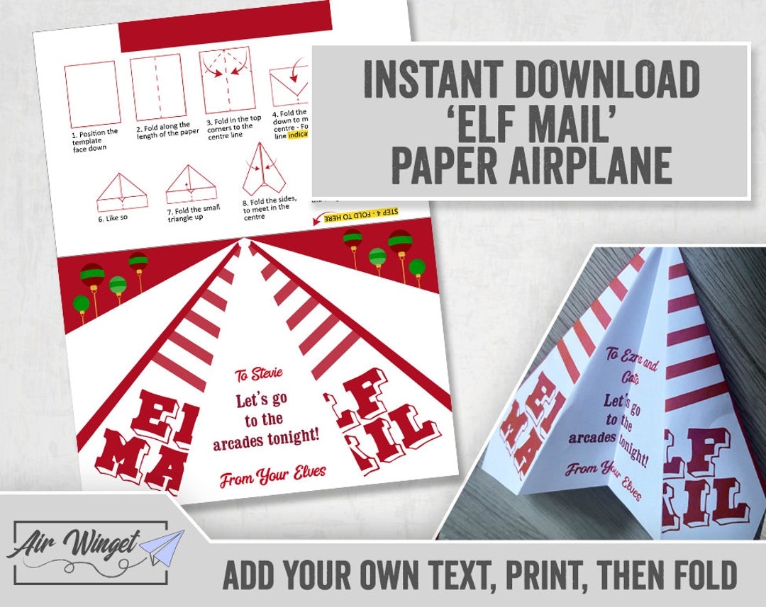 Printable Paper Airplane Elf Template Editable Christmas Elf Aeroplane Card Template DIY Christmas Elf Card Digital Download Elf DIY Card Etsy UK