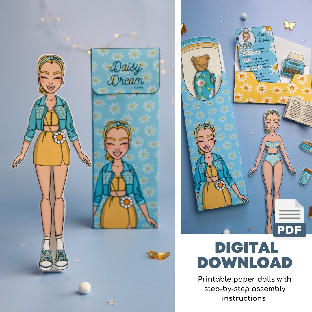 Printable Paper Dolls Dress Up Kit Floral Daisy Outfits DIY Instant Download Etsy Ireland
