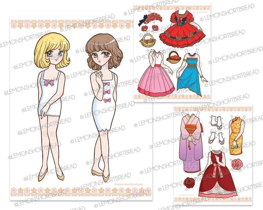 Printable Paper Dolls Fashion Digital Download Children s Crafts Toys DIY Retro Anime Japanese Shoujo Stye Etsy UK